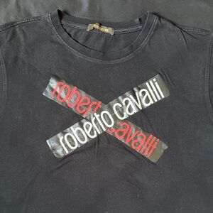 Roberto Cavalli Black Tee with Red and White Accents